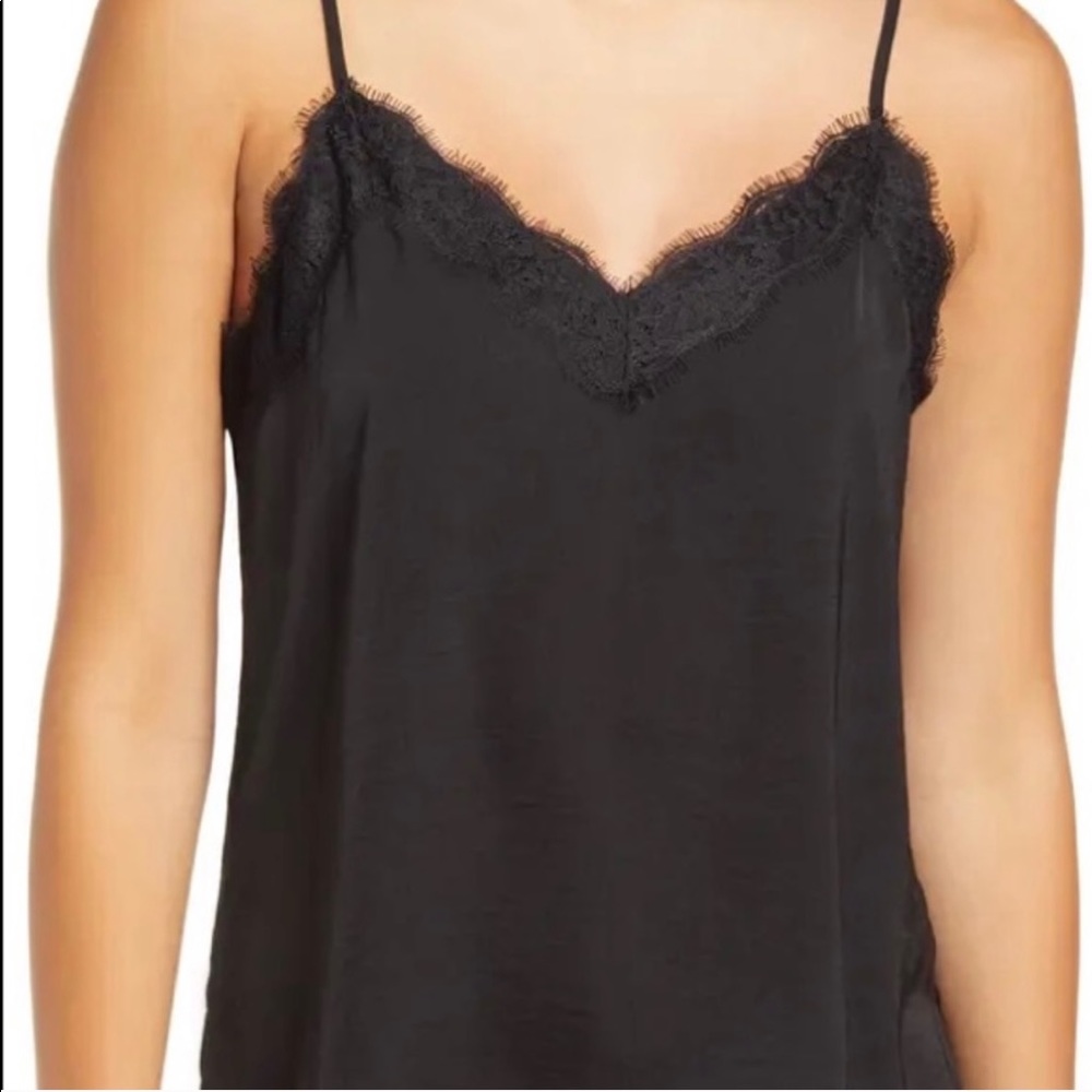 Black lace trim satin camisole
